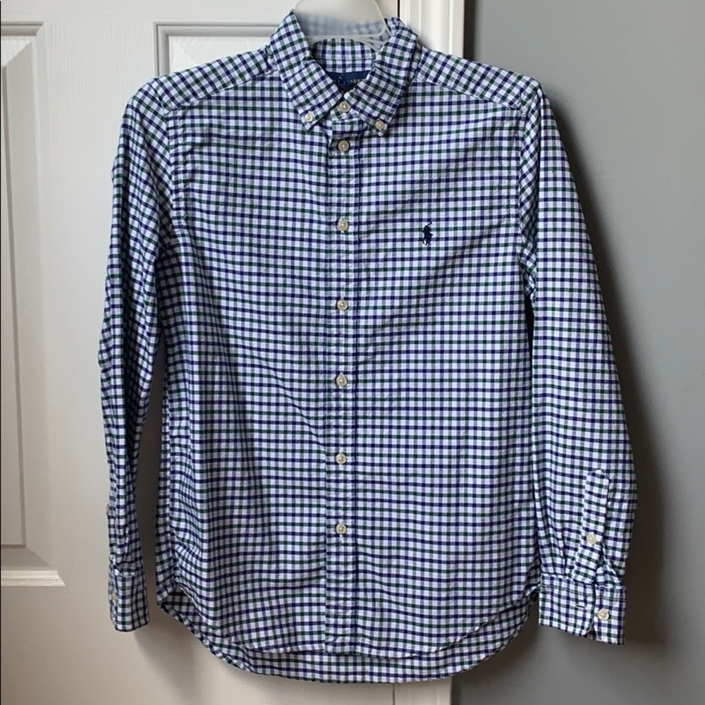 casual button down blue and green polo !